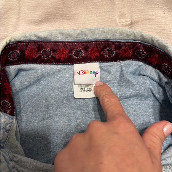 Vintage 90s Disney Denim Button Long Sleeve Shirt Mickey & Minnie Embroidery XL - Picture 4 of 8
